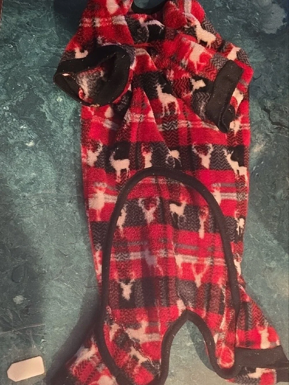 Plaid Reindeer Fleece Dog Pajamas - Red